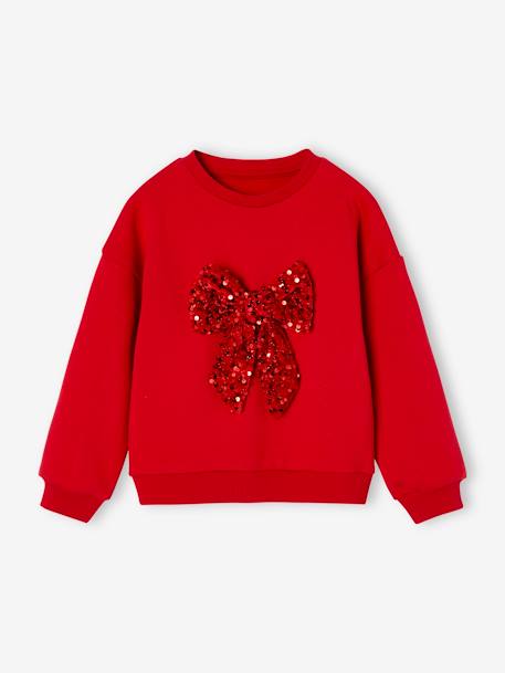 Sweat de Noël noeud en sequins fille rouge 3 - vertbaudet enfant 