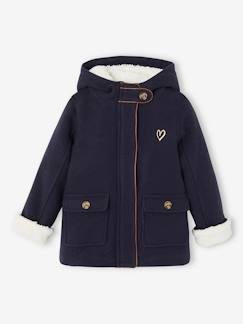 -Manteau à capuche en drap de laine fille doublé sherpa