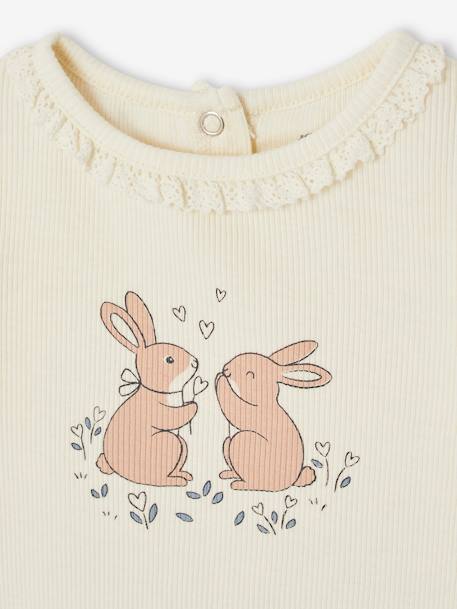 T-shirt 'lapins' en côtes col fantaisie naissance écru 2 - vertbaudet enfant 