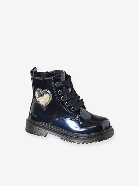 Boots coeur à lacets et zippées fille marine 1 - vertbaudet enfant 