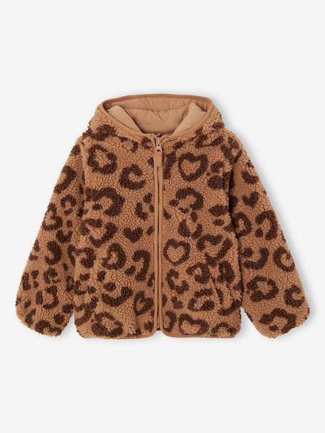 Veste à capuche en sherpa imprimée léopard fille marron imprimé 3 - vertbaudet enfant 