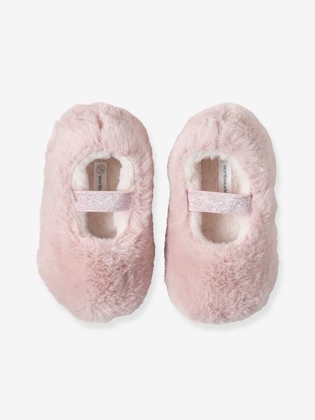 Chaussons ballerines esprit peluche élastiqués fille rose 2 - vertbaudet enfant 