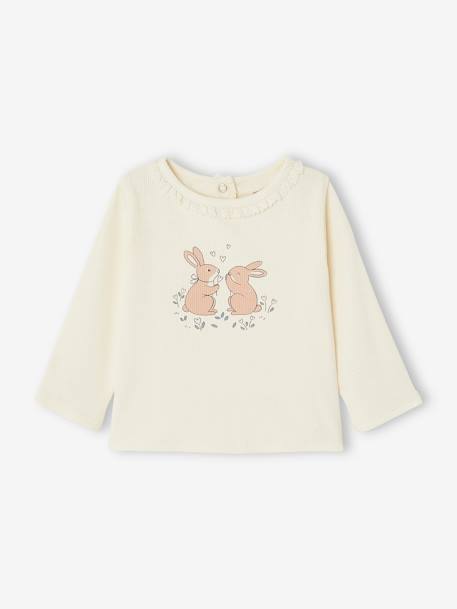 T-shirt 'lapins' en côtes col fantaisie naissance écru 1 - vertbaudet enfant 