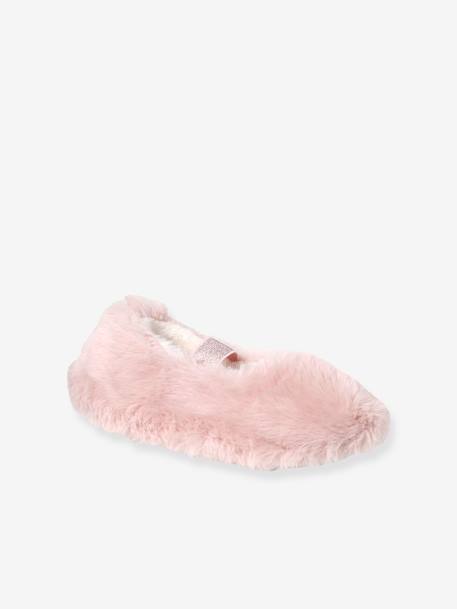 Chaussons ballerines esprit peluche élastiqués fille rose 1 - vertbaudet enfant 