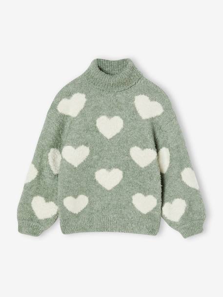 Pull col roulé maxi motifs en maille mousseuse fille vert de gris 2 - vertbaudet enfant 