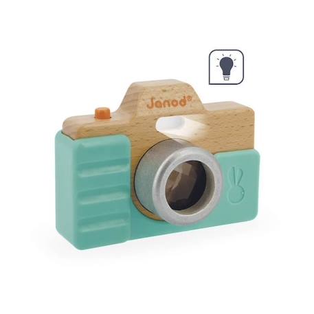 Janod - Appareil Photo en Bois - Fonction Sonore et Lumineuse - Coque en Silicone - Jouet d'Imitation - Jouet d'Eveil - Dès 18 mois VERT 1 - vertbaudet enfant 