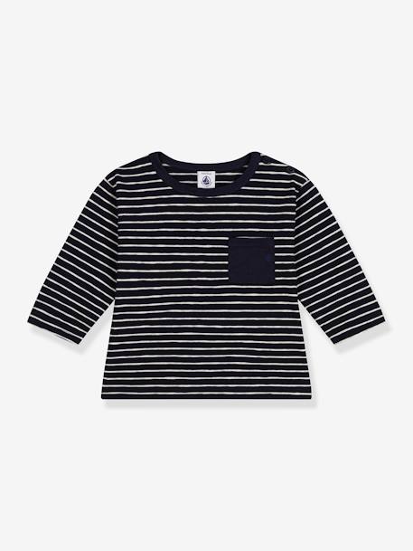 Tee-shirt manches longues en jersey fin bébé PETIT BATEAU rayé marine 1 - vertbaudet enfant 