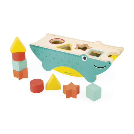 Jouet d'éveil en bois - JANOD - Tropik Boîte à Formes Crocodile - 8 Formes - Produit FSC TM - Dès 12 mois BLEU 4 - vertbaudet enfant 