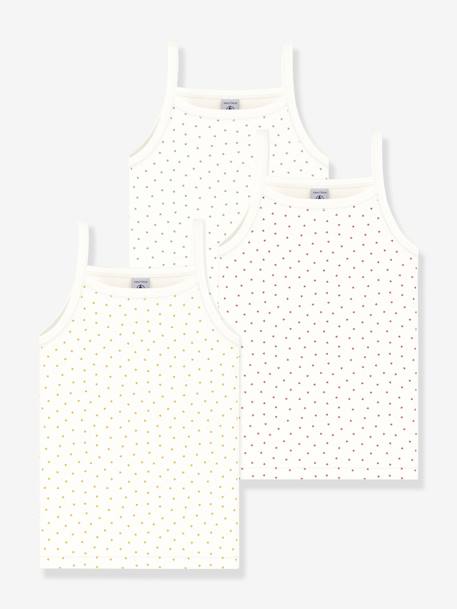 Lot de 3 débardeaurs à bretelles petits coeurs PETIT BATEAU blanc imprimé 1 - vertbaudet enfant 