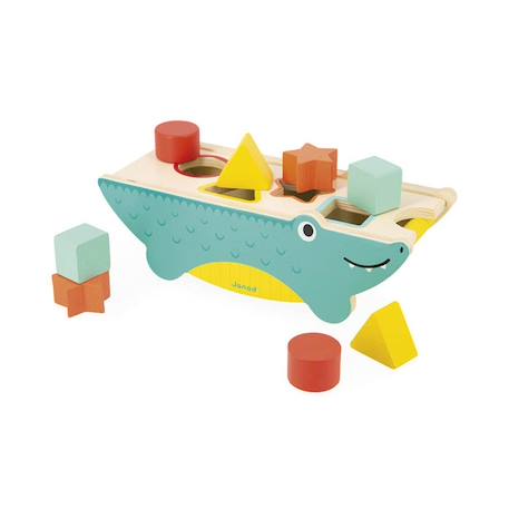 Jouet d'éveil en bois - JANOD - Tropik Boîte à Formes Crocodile - 8 Formes - Produit FSC TM - Dès 12 mois BLEU 2 - vertbaudet enfant 