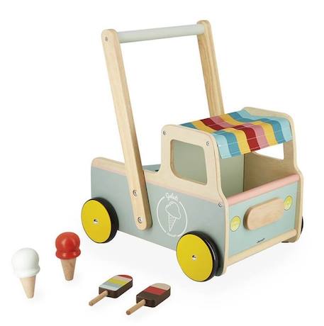 JANOD - Chariot de Marche Marchand de Glace - 1 Chariot et 4 glaces - Jouet en Bois - Produit FSC TM - Dès 12 Mois BLEU 2 - vertbaudet enfant 