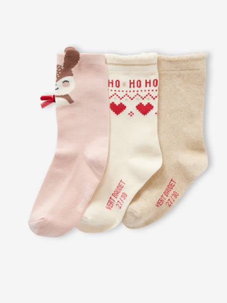 Coffret de Noël lot de 3 paires de chaussettes rose poudré 3 - vertbaudet enfant 