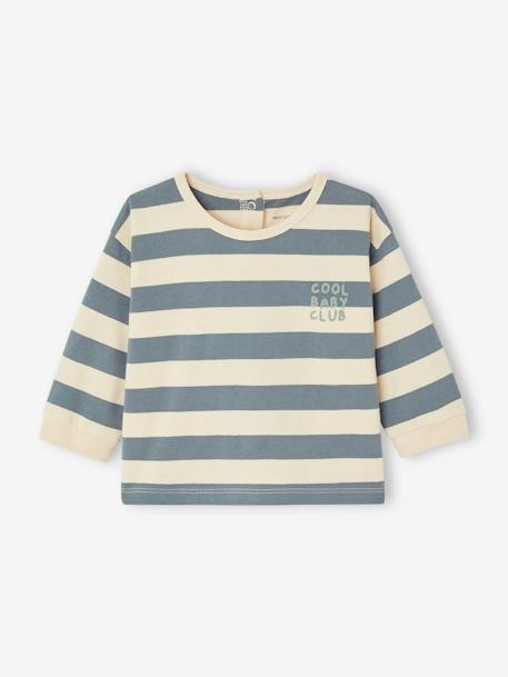 Tee-shirt à rayures bébé en coton bio bleu grisé+vert d'eau 1 - vertbaudet enfant 