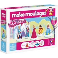 Jouet-Activités artistiques et musicales-Loisirs créatifs-Kit de moulage Mes Princesses - MAKO MOULAGES - 5 moules - Peinture nacrée et pailletée