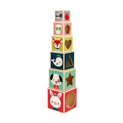 Jouet-Jeux d'imagination-Janod - Pyramide 6 cubes Baby Forest (bois) - Dès 12 mois