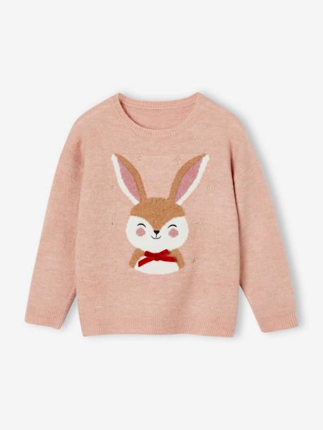 Coffret de Noël pull jacquard motif animal + accessoire fille écru+rose poudré 12 - vertbaudet enfant 