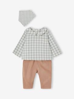 -Ensemble bébé chemise body + pantalon velours + bandana