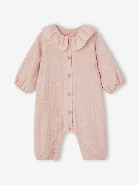 Combinaison en gaze de coton imprimée bébé rose pâle 1 - vertbaudet enfant 