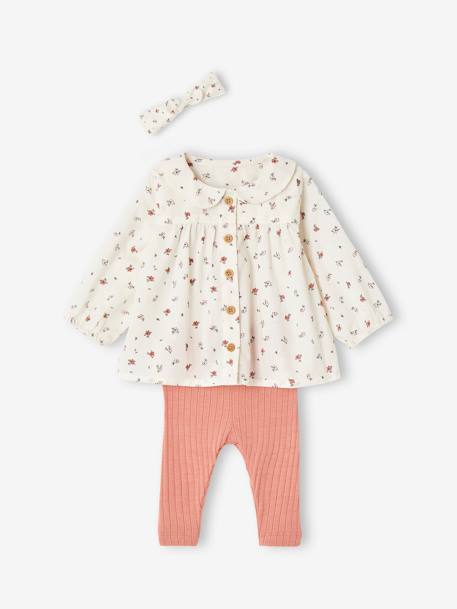 Ensemble 3 pièces bébé blouse, legging et bandeau rose 1 - vertbaudet enfant 