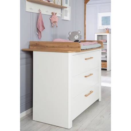 Commode à Langer ROBA Ava - 3 Tiroirs - Poignées en Bois Massif - Blanc - Aspect Chêne BLANC 4 - vertbaudet enfant 