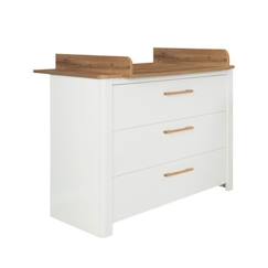 Chambre et rangement-Commode à Langer ROBA Ava - 3 Tiroirs - Poignées en Bois Massif - Blanc - Aspect Chêne