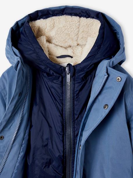 Parka 3 en 1 garçon avec blouson amovible bleu électrique+bleu grisé+kaki+Marine grisé+noix de pécan 14 - vertbaudet enfant 