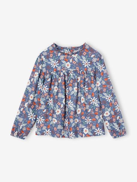 Blouse  à fleurs fille écru+indigo+rose poudré+vert sauge 6 - vertbaudet enfant 