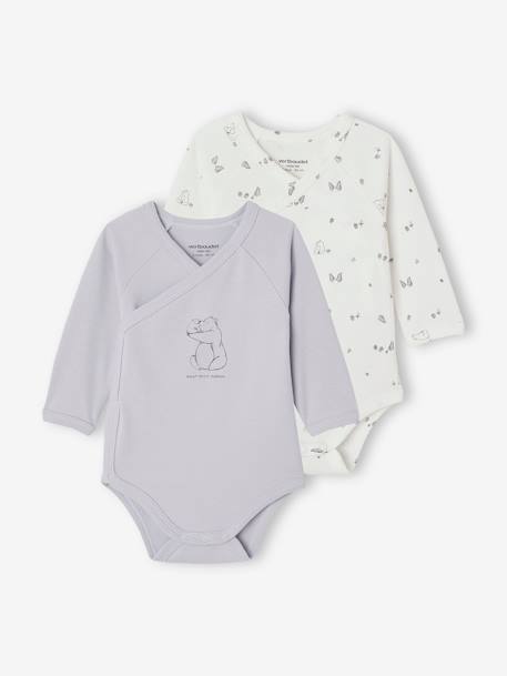 Lot 2 bodies manches longues bébé ouverture naissance en coton bio bleu pâle+cappuccino+rose 1 - vertbaudet enfant 