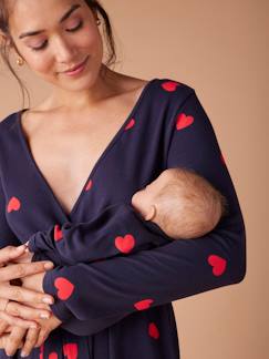 Vêtements de grossesse-Pyjama, homewear-Kit Maternité "Mon coeur" chemise de nuit grossesse + body bébé + pochon ENVIE DE FRAISE