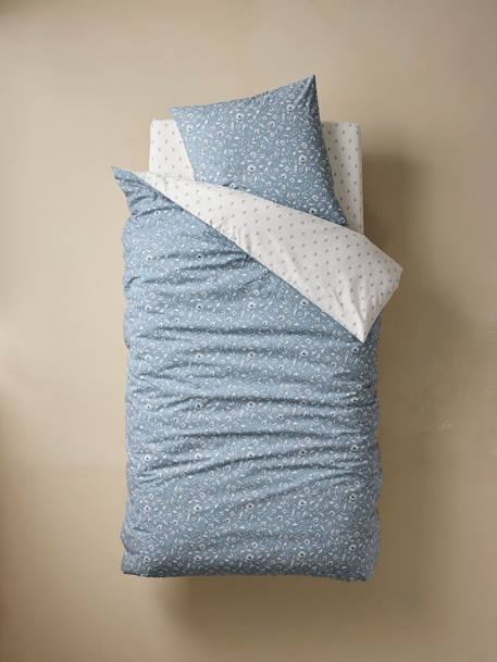 Parure housse de couette + taie d'oreiller enfant INDIA BLUE, réversible avec coton recyclé bleu imprimé 2 - vertbaudet enfant 