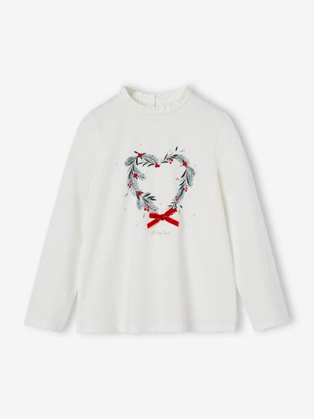 T-shirt de Noël couronne coeur détails pailletés fille écru 1 - vertbaudet enfant 