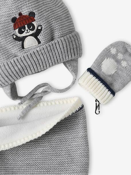 Ensemble bonnet + snood + moufles 'panda' bébé garçon gris chiné 2 - vertbaudet enfant 