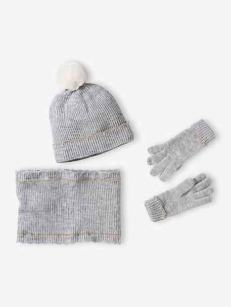 Ensemble bonnet snood gants/mitaines Fille gris chiné 1 - vertbaudet enfant 