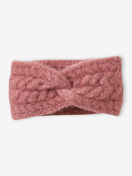 Bandeau fille en maille torsadée écru+vieux rose 3 - vertbaudet enfant 