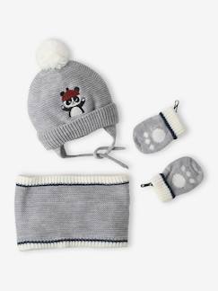 Ensemble bonnet + snood + moufles "panda" bébé garçon  - vertbaudet enfant