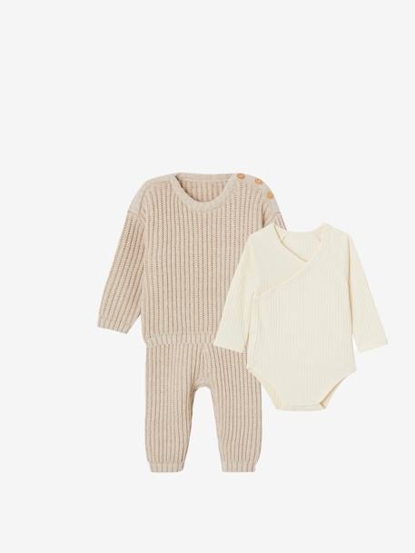 Ensemble 3 pièces mixte bébé naissance beige chiné 1 - vertbaudet enfant 