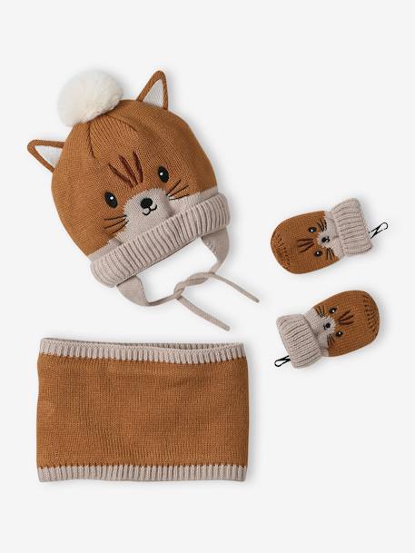 Ensemble animal bonnet + snood + moufles bébé  - vertbaudet enfant