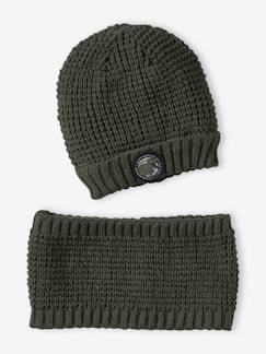 -Ensemble bonnet badge dinosaure + snood garçon