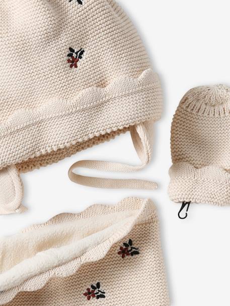 Ensemble bonnet + snood + moufles bébé fille beige poudré 6 - vertbaudet enfant 