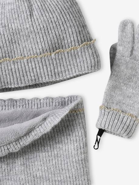 Ensemble bonnet snood gants/mitaines Fille gris chiné 6 - vertbaudet enfant 