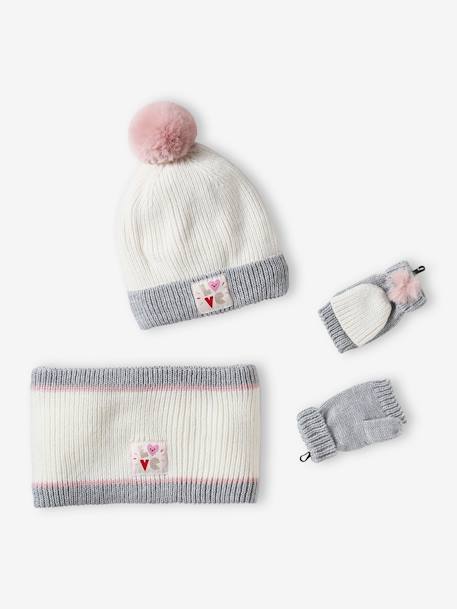 Ensemble bonnet + snood + gants/mitaines 'Love' fille écru 1 - vertbaudet enfant 