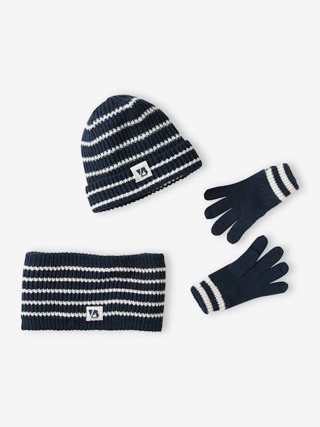 Ensemble bonnet + snood + gants marin garçon  - vertbaudet enfant