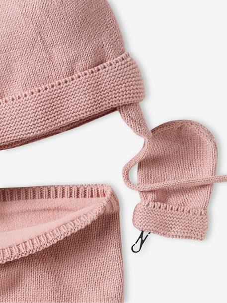 Ensemble bébé fille bonnet + snood + moufles rose poudré 6 - vertbaudet enfant 