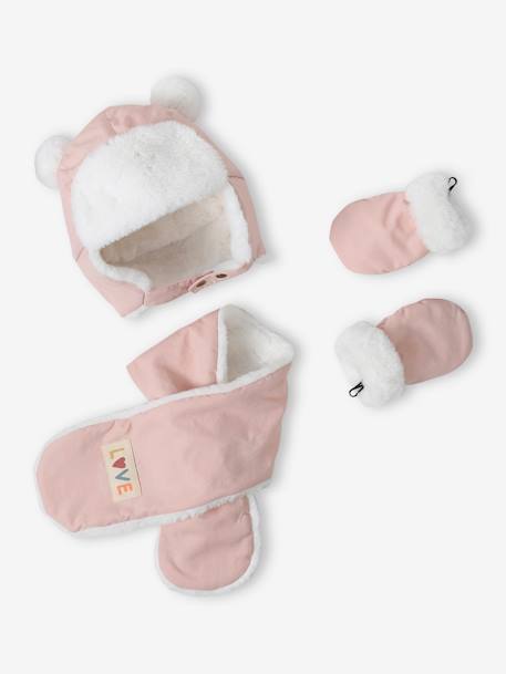 Ensemble chapka + écharpe + moufles bébé rose pâle 1 - vertbaudet enfant 