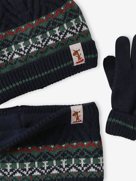 Coffret Noël Garçon bonnet + snood + gants vert sapin 4 - vertbaudet enfant 