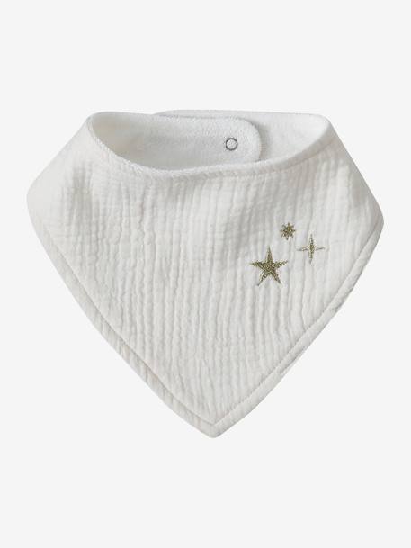 Lot de 3 bavoirs bandanas en gaze de coton beige imprimé+blanc+bleu glacier+écru+lot renard+lot vert panda+vieux rose 2 - vertbaudet enfant 