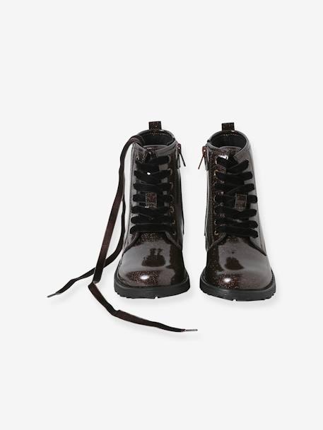 Boots vernies lacées et zippées fille bronze+lot noir+noir 4 - vertbaudet enfant 