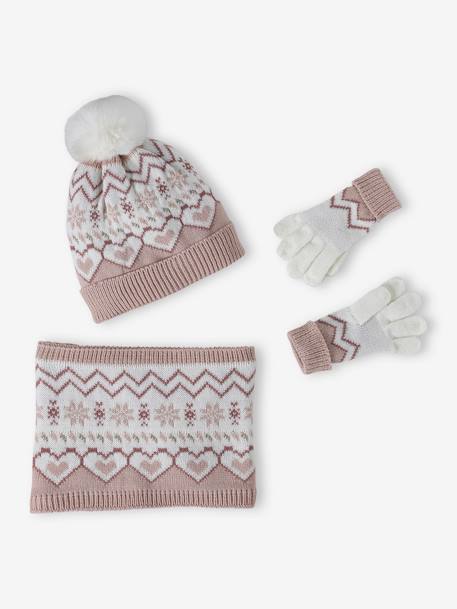 Coffret de Noël Jacquard fille ensemble bonnet + snood + gants rose poudré 6 - vertbaudet enfant 