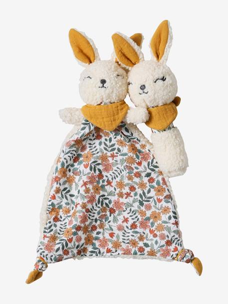 Doudou plat lapin personnalisable + hochet en mallette Dans les bois+Retro flower 13 - vertbaudet enfant 