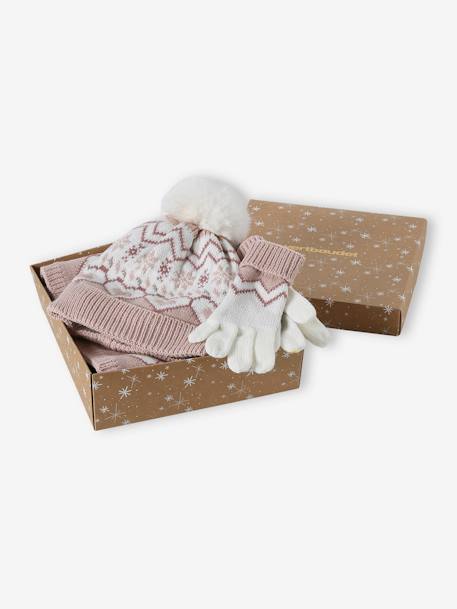 Coffret de Noël Jacquard fille ensemble bonnet + snood + gants rose poudré 2 - vertbaudet enfant 